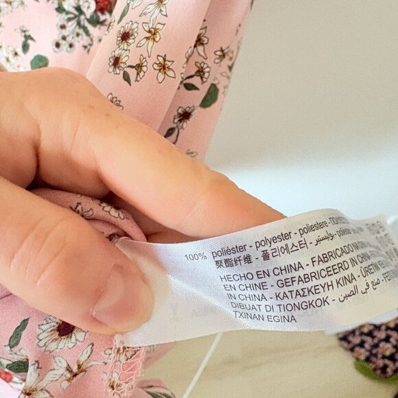 Zara Satin Effect Rose Floral Button Front Short Sleeve Dress Pink Size Medium - Picture 9 of 9